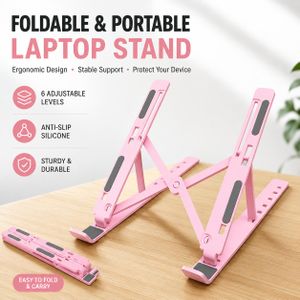 addigoes Portable Laptop Stand - Foldable & Adjustable Desk Riser for 10-15.6 Inch MacBook, iPad & Notebooks, Compact & Lightweight (Pink)