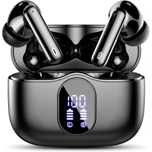 HomeCove Wireless Earbuds, Bluetooth 5.4 Headphones Bass Stereo, Ear Buds with Noise Cancelling Mic, LED Display in Ear Earphones Clear Calls, IP7 Waterproof Bluetooth Earbuds for Laptop/Phones/Sports, Black