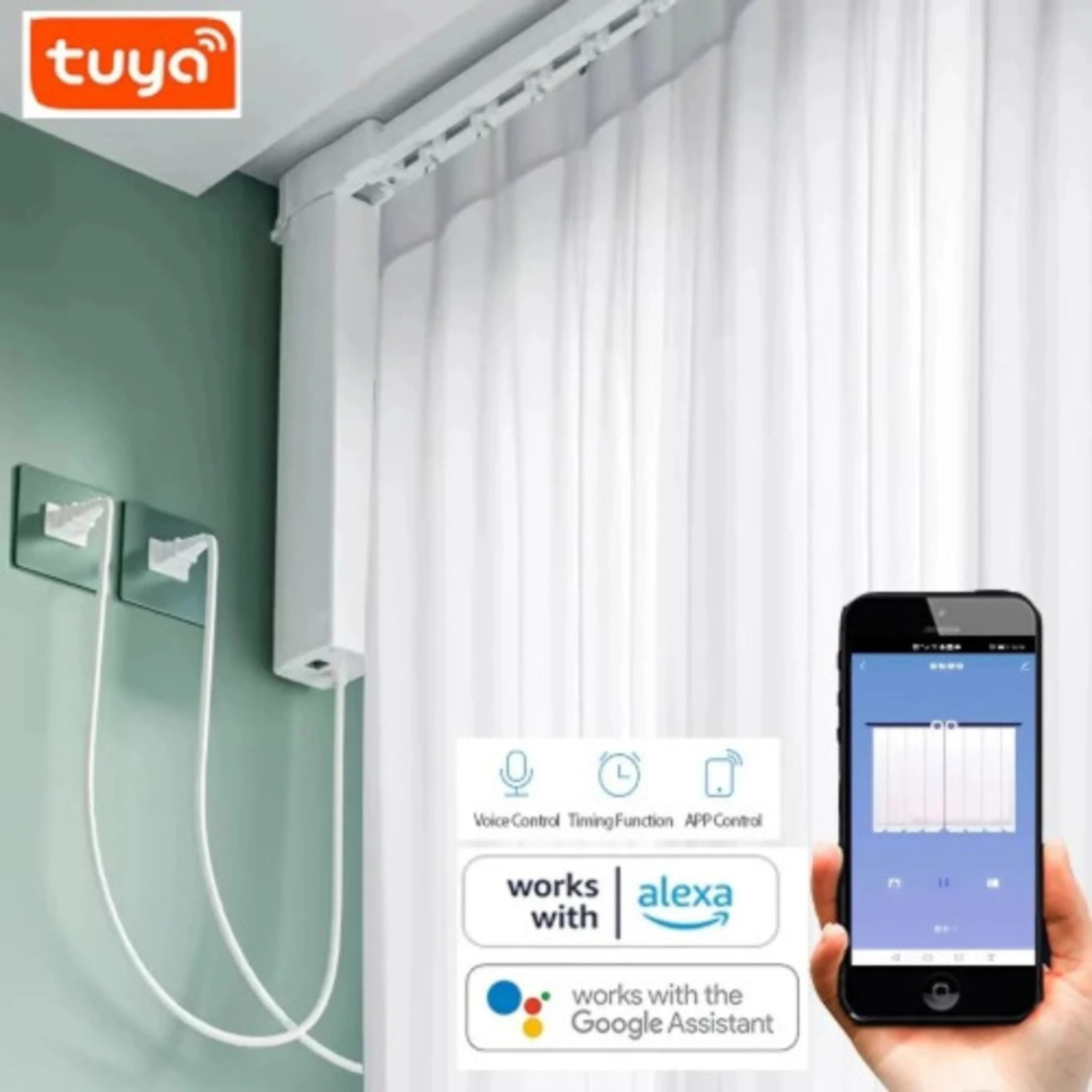 Wifi Smart Curtains Motorized Rail With Remote Suppo...