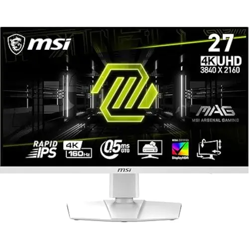 MSI MAG 27” 4K Gaming Monitor – 274URFW, 27-inch UHD (3840 × 2160), 160Hz, 0.5ms, HDR400, HDMI, DisplayPort, Tilt &amp; Height Adjustable
